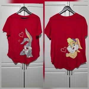 Looney Tune Bugs Bunny & Lola Love Hearth Graphic Print T-Shirt Red Womens 3XL